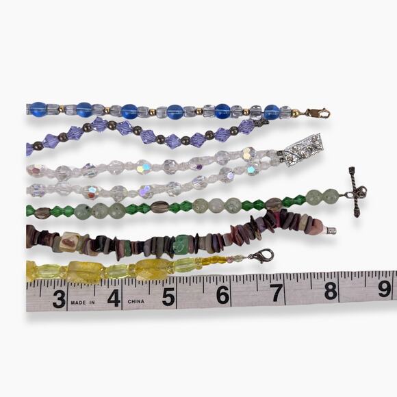 Fashion Tennis Bracelets Lot 6 Colorful Beads Natural Stone Chips Clasp Toggle - Picture 9 of 9